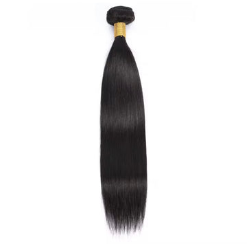 10A straight virgin human hair bundle in 1B natural black with silky, sleek texture