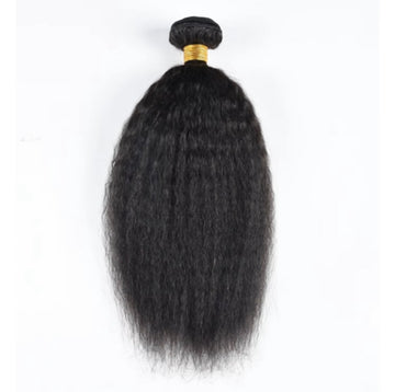 Close-up texture of 10A kinky straight human hair in natural color