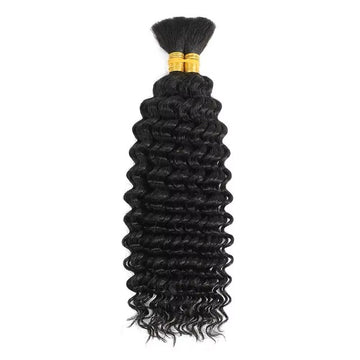 1B Brazilian Virgin deep wave curly bulk hair, 100g no-weft human hair extensions for braiding and boho styles