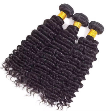 Get 3 bundles of unprocessed 12A grade raw deep wave human hair in natural 1B color. Each bundle is 100g—soft, bouncy, and perfect for full, voluminous styles.