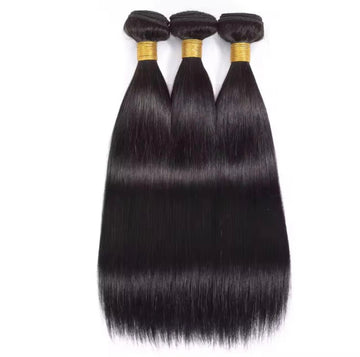 Three 1B raw straight human hair bundles, 12A grade, 100g each – smooth, unprocessed, and ideal for sleek styling