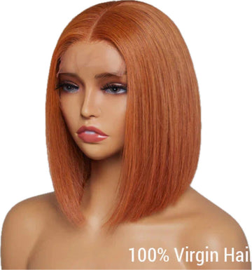 10 Inches 4x4 Beginner Friendly Sugar Maple Glueless Mid Part Bob Lace Closure Wig-100% Human Hair