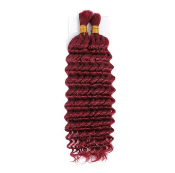 Bundle of 99J Brazilian Virgin Deep Wave 100g bulk hair for boho braiding, 10A grade quality