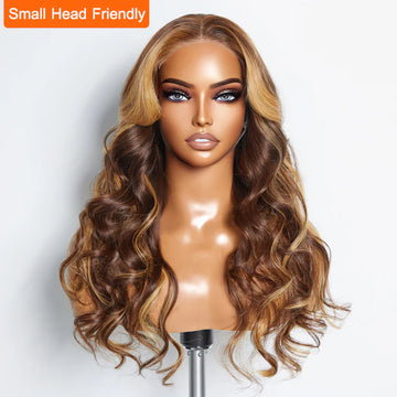 24″ Body Wave Glueless Lace Closure Wig – 5×5 Wear & Go, #4/27 Highlight, 100% Human Hair