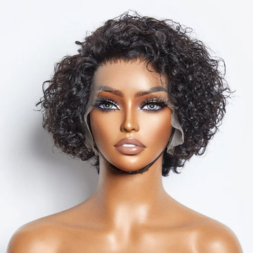 8″ Curly Pixie Cut Lace Front Wig – 13×4 Frontal, Pre-Bleached Knots, 150% Density, Brazilian Virgin Hair