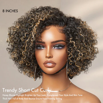 8″ Short Curly Side Part Wig – Trendy Cut, Glueless Minimalist HD Lace Wig