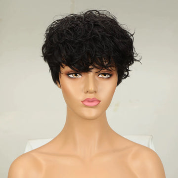 10in curly human hair 150% density glue-less wig