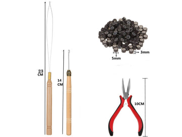 4-Piece Hair Extension Kit – Wig Extension Tools with Hook Needle, Silicone Rings, and Loop Pliers