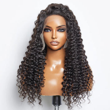 13x6 Glueless Deep Curly Lace Front Wig | 3D Cap | Transparent Lace | Pre-Bleached | 150% Density