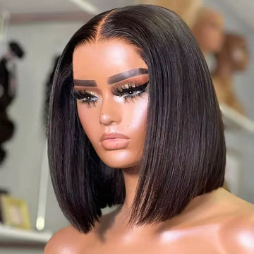 13x4 Lace Front Bob Wig – 100% Human Hair, Straight, 10”–16”, Natural Color, Glueless, Pre-Plucked