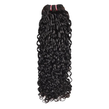 Premium raw pixie curl human hair bundle in 1B natural black. Super double drawn, 10”–24” lengths, soft texture, and 100% real human hair.