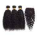 10A Virgin Human Hair Deep Wave Bundles with Closure – 3 Bundles + 1 Closure in 1B
