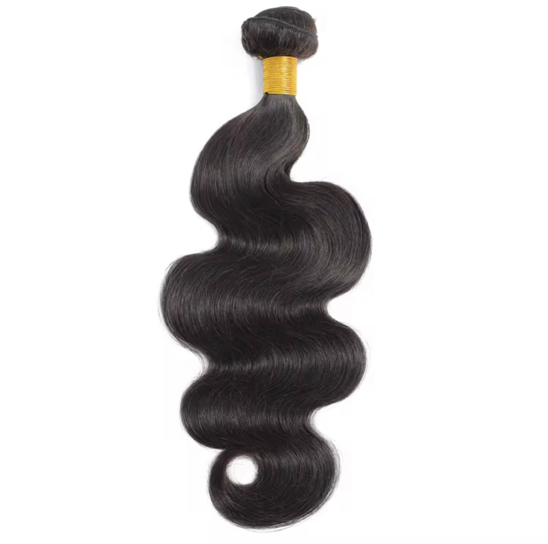 10A virgin body wave human hair bundle in 1B natural black with soft, flowing waves