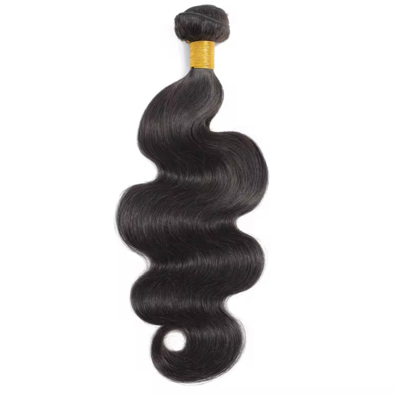 10A virgin body wave human hair bundle in 1B natural black with soft, flowing waves