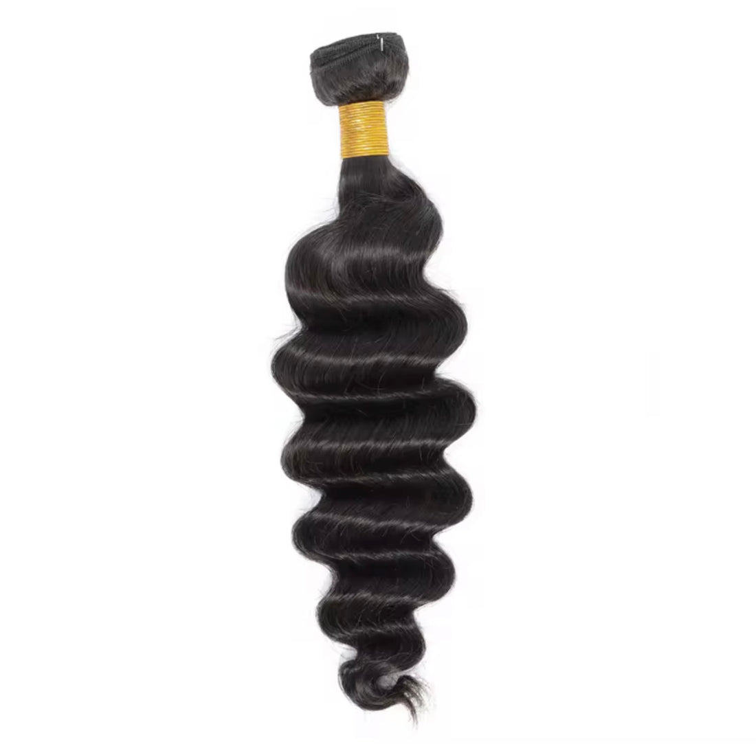 10A virgin loose deep human hair bundle in 1B natural black with soft, deep waves