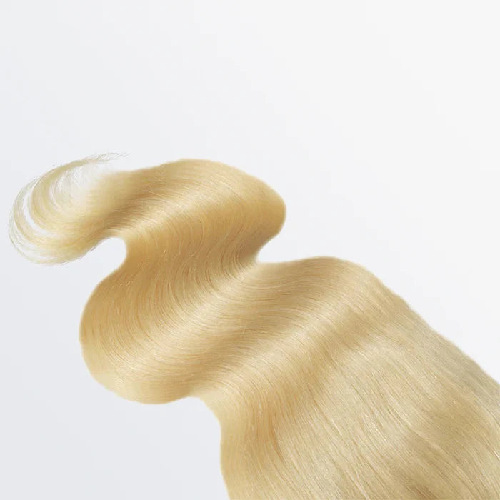 #613 blonde 4x4 lace closure, body wave texture, 12A grade human hair, free part, 12–20 inch