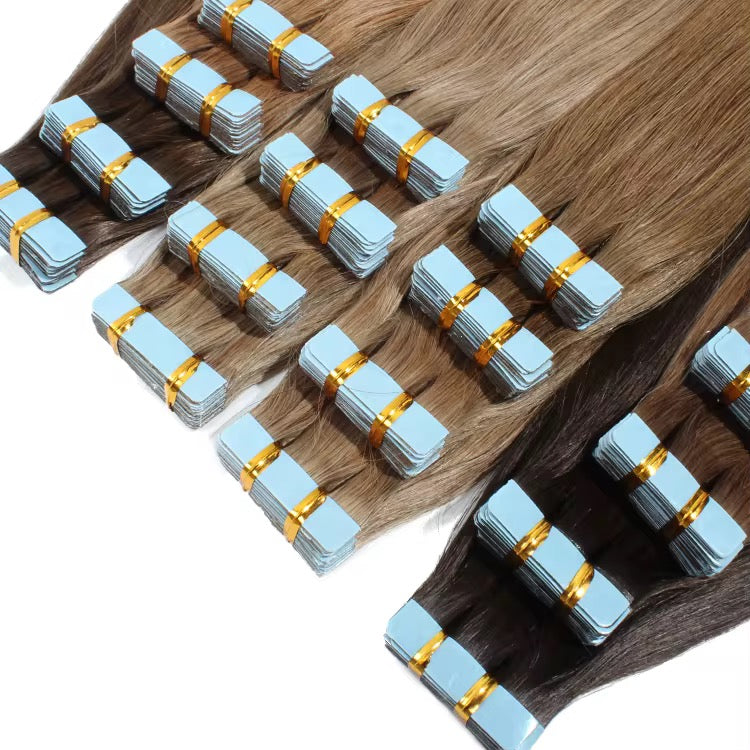 Luxury 12A tape-in hair extensions in color 1B natural black, 100% human hair, 50g per pack with 20 pieces.