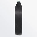 Luxury 12A tape-in hair extensions in color 1B natural black, 100% human hair, 100g per pack with 40 pieces.