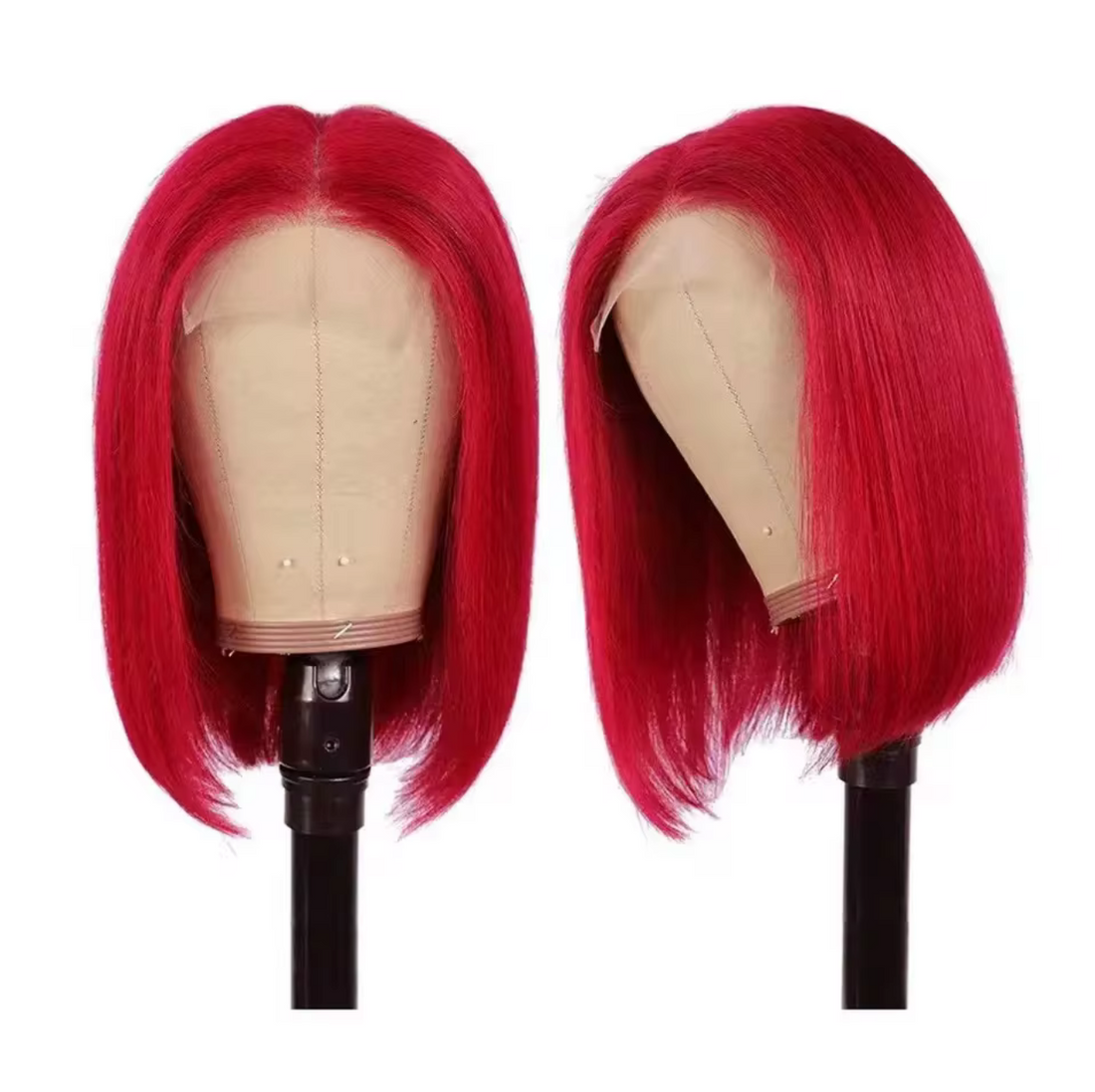 14” Pink Synthetic Bob Wig with 6x6 transparent lace front. Soft, stylish short bob wig for a natural, trendy look.