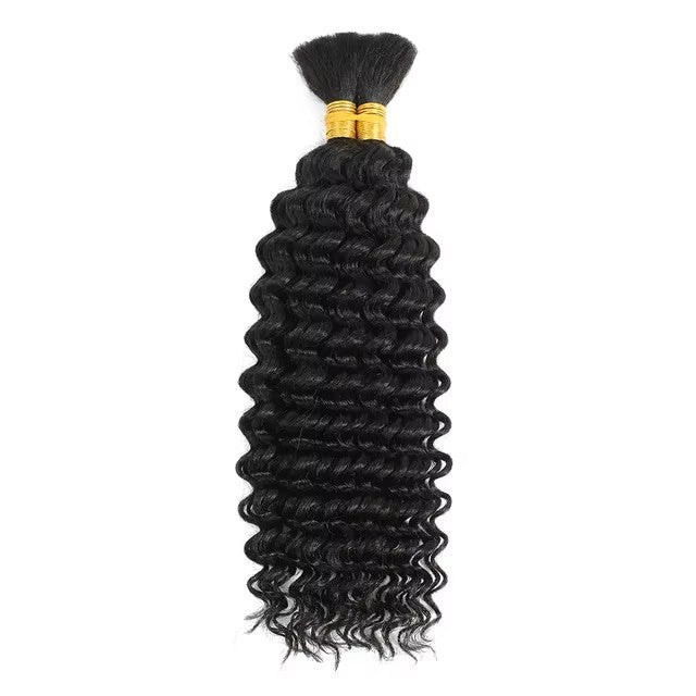 1B Brazilian Virgin deep wave curly bulk hair, 100g no-weft human hair extensions for braiding and boho styles