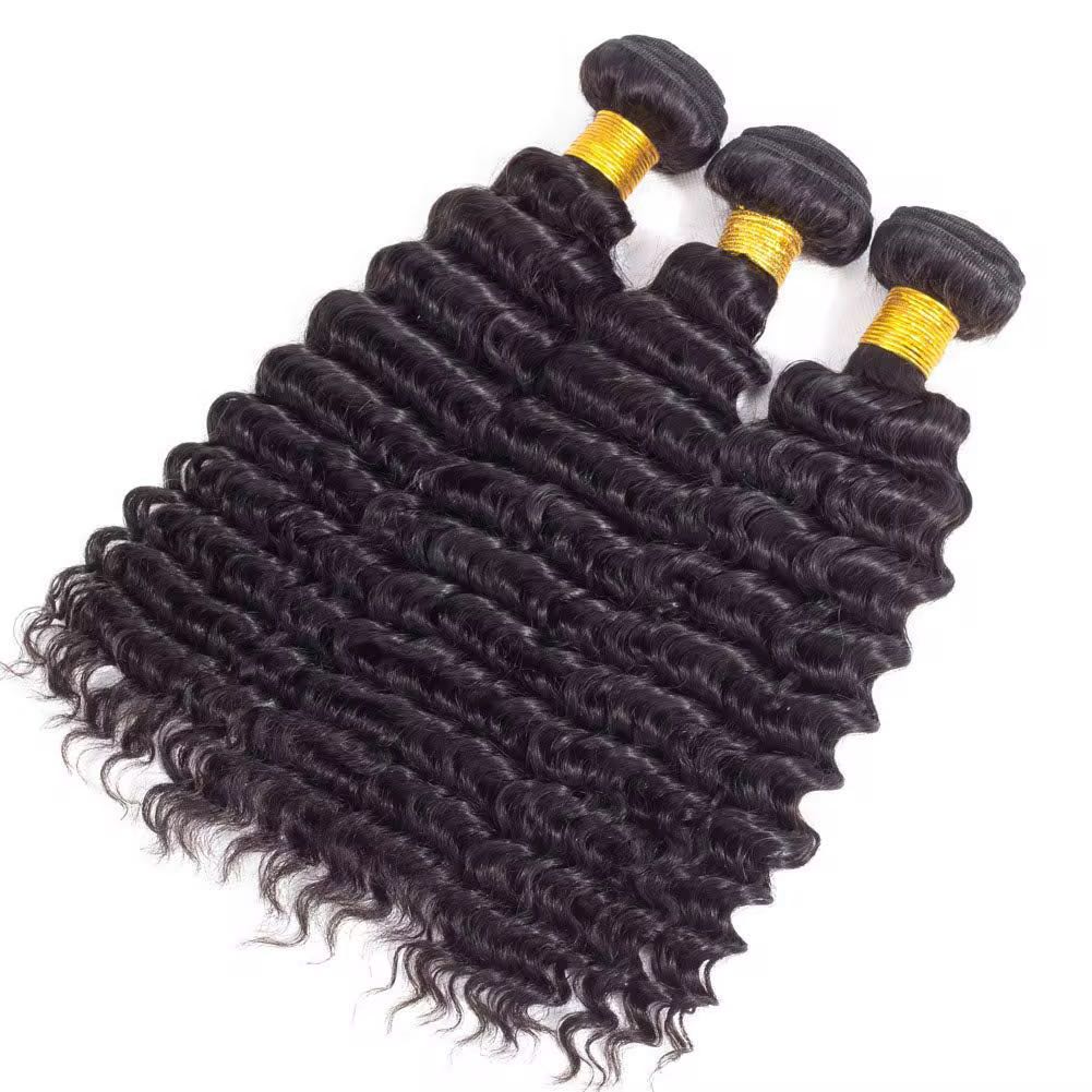 Get 3 bundles of unprocessed 12A grade raw deep wave human hair in natural 1B color. Each bundle is 100g—soft, bouncy, and perfect for full, voluminous styles.