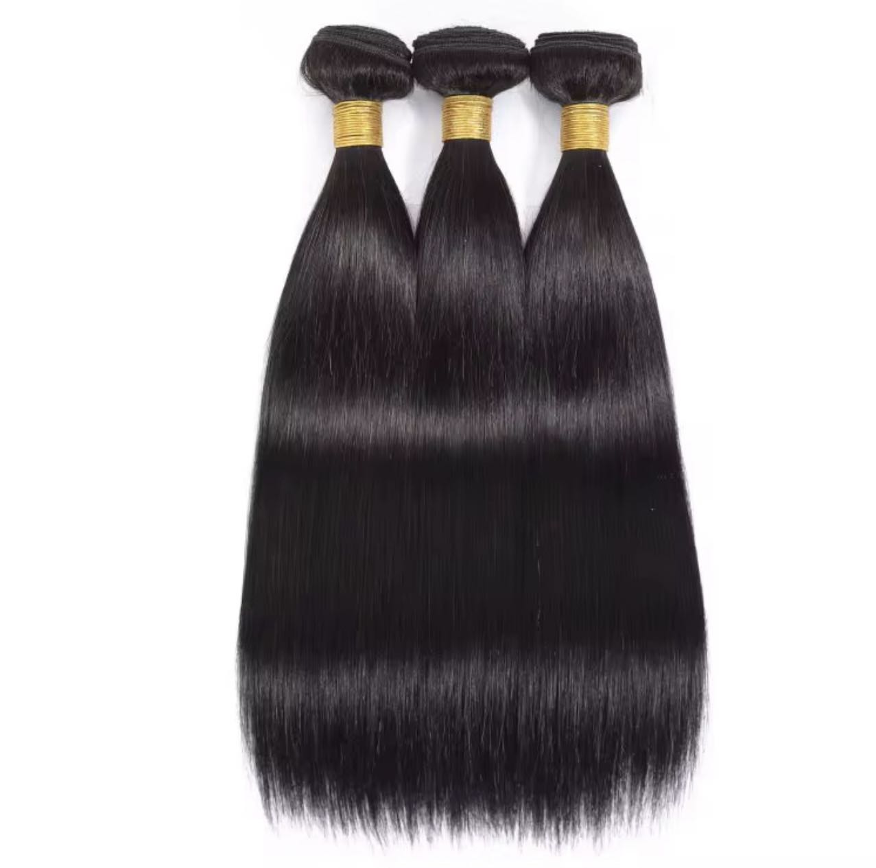 Three 1B raw straight human hair bundles, 12A grade, 100g each – smooth, unprocessed, and ideal for sleek styling