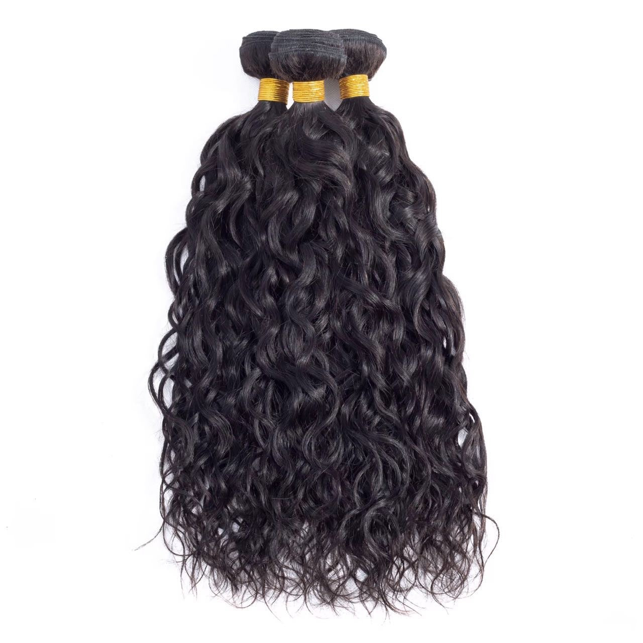 Three 1B raw water wave virgin human hair bundles, unprocessed 12A grade, 100g each – ideal for natural wavy hairstyles