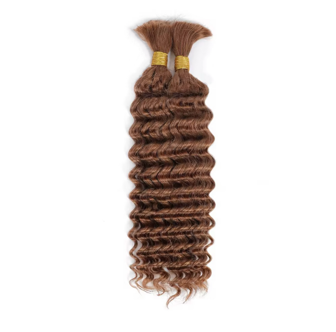 Bundle of #30 light auburn Brazilian Virgin 100g curly water wave bulk hair, 10A grade for braiding and styling