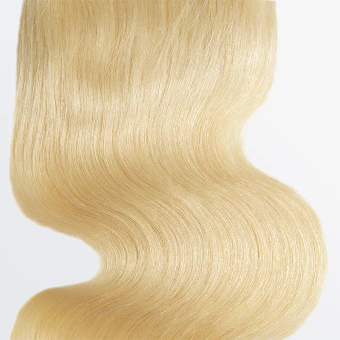 #613 blonde 4x4 lace closure, body wave texture, 12A grade human hair, free part, 12–20 inch