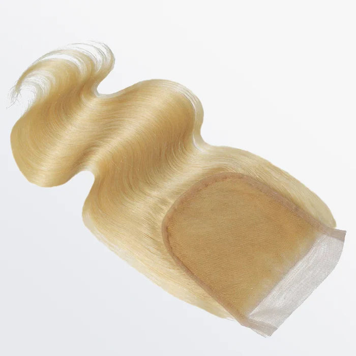 #613 blonde 4x4 lace closure, body wave texture, 12A grade human hair, 12–20 inch