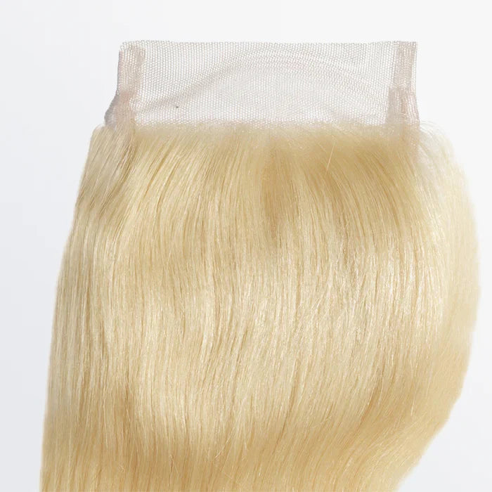 #613 blonde 4x4 lace closure, body wave texture, 12A grade human hair, free part, 12–20 inch