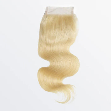 #613 blonde 4x4 lace closure, body wave texture, 12A grade human hair, 12–20 inch