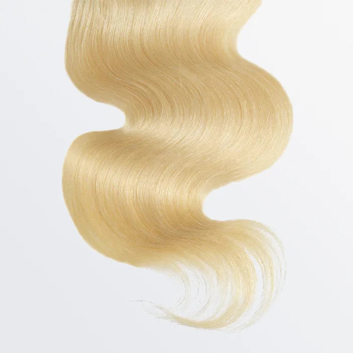 #613 blonde 4x4 lace closure, body wave texture, 12A grade human hair, free part, 12–20 inch