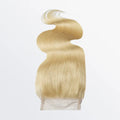 #613 blonde 4x4 lace closure, body wave texture, 12A grade human hair, free part, 12–20 inch