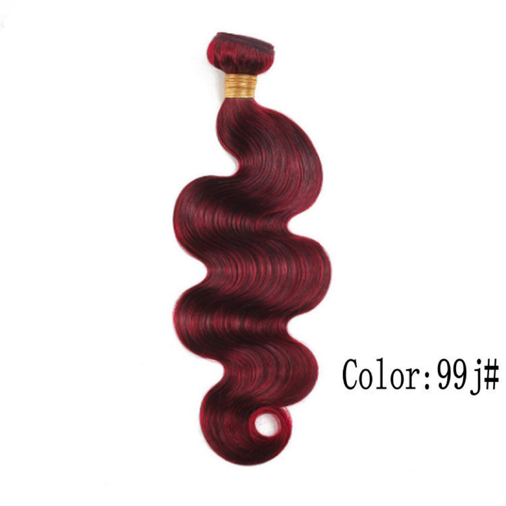 99J burgundy body wave virgin Remy human hair bundle, 10 to 28 inches, 100g