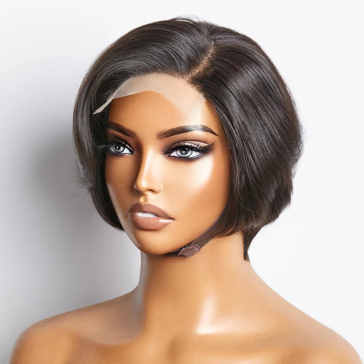 8″ Straight Bob Lace Closure Wig – 4×4 Side Part, Natural Black, 100% Human Hair