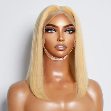 10–14″ #613 Blonde Straight Bob Lace Frontal Wig – 13×4, Pre-Plucked, 150% Density, 100% Human Hair