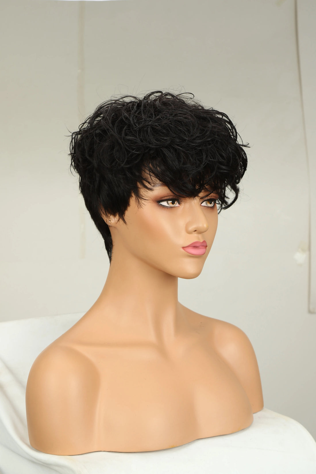 10in curly human hair 150% density glue-less wig