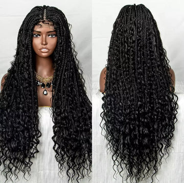 36” Braided Synthetic Wig – 9x6 Lace Front, Ready-to-Ship Long Box Braids Wig