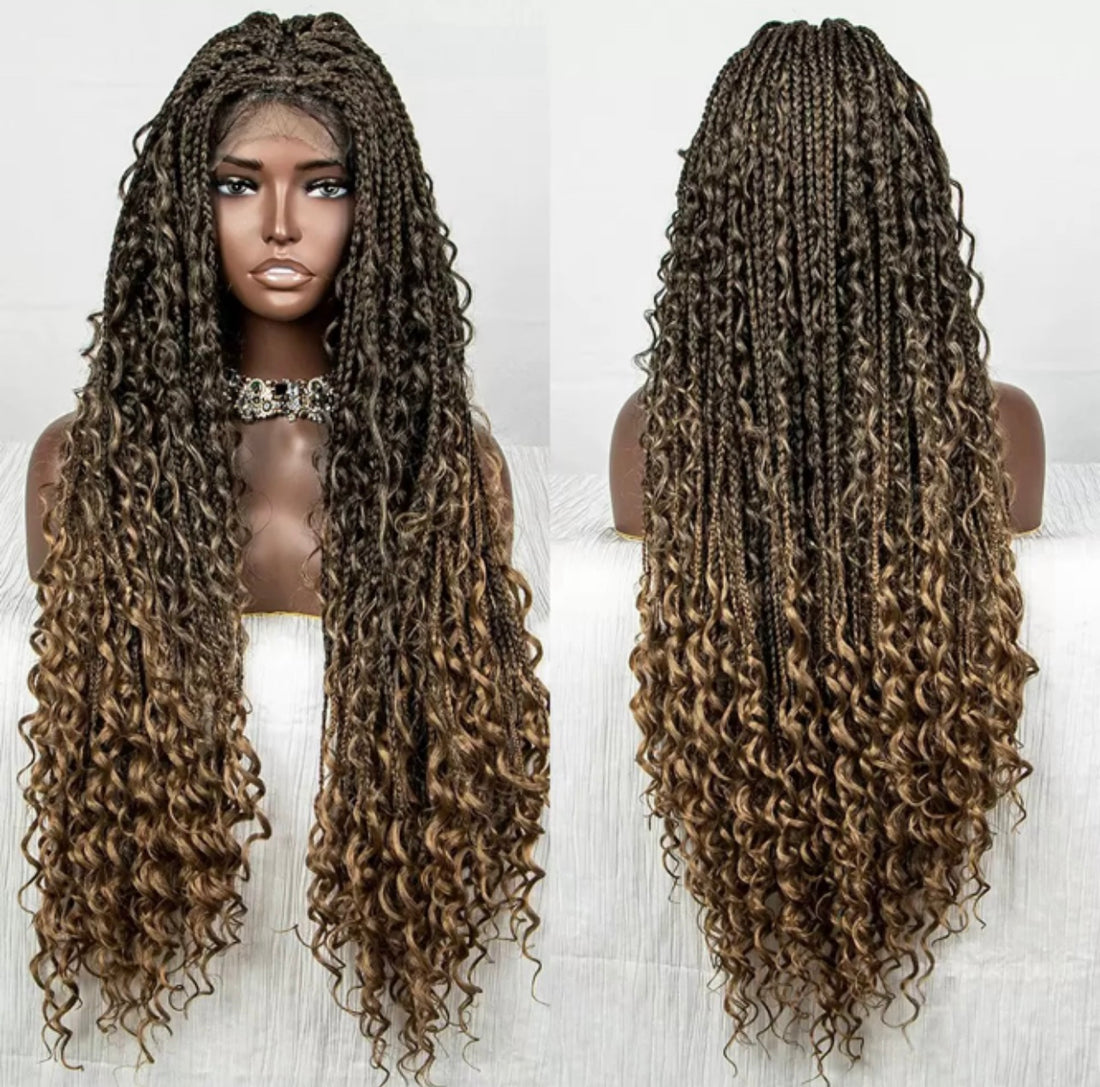 36” Braided Synthetic Wig – 9x6 Lace Front, Ready-to-Ship Long Box Braids Wig