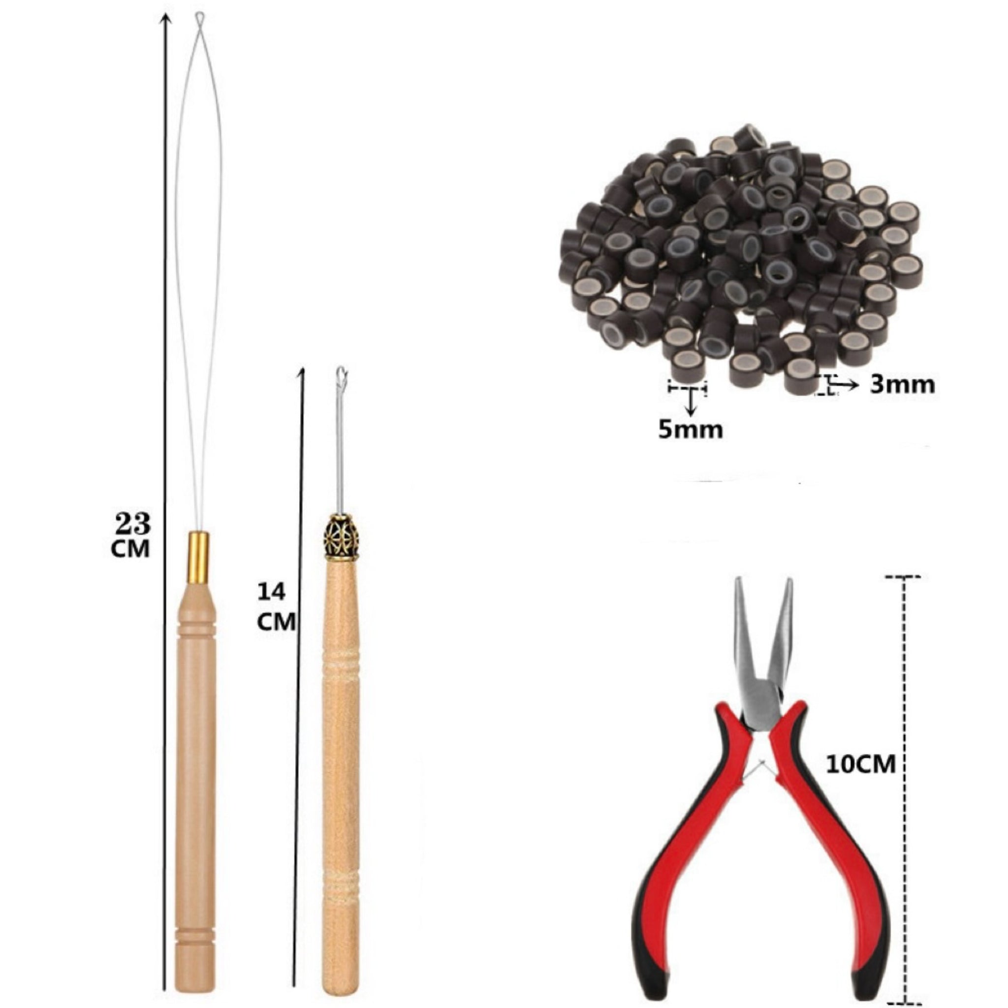 4-Piece Hair Extension Kit – Wig Extension Tools with Hook Needle, Silicone Rings, and Loop Pliers