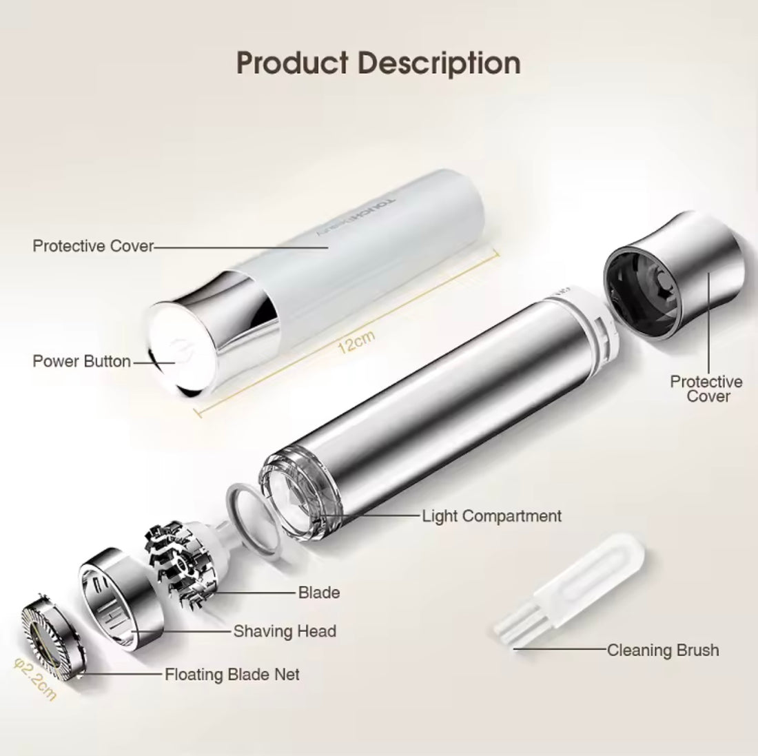 2-in-1 Electric Facial Hair Remover & Eyebrow Trimmer – Mini, Painless, Rechargeable