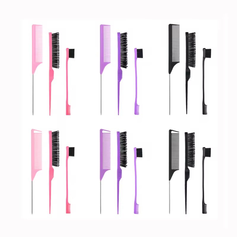 Professional Hair Styling Comb Set – Rat Tail Comb & Edge Brush for Defined Hairstyles
