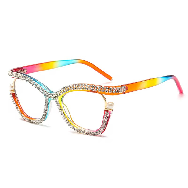 Oversized Rhinestone Blue Light Blocking Glasses Frame