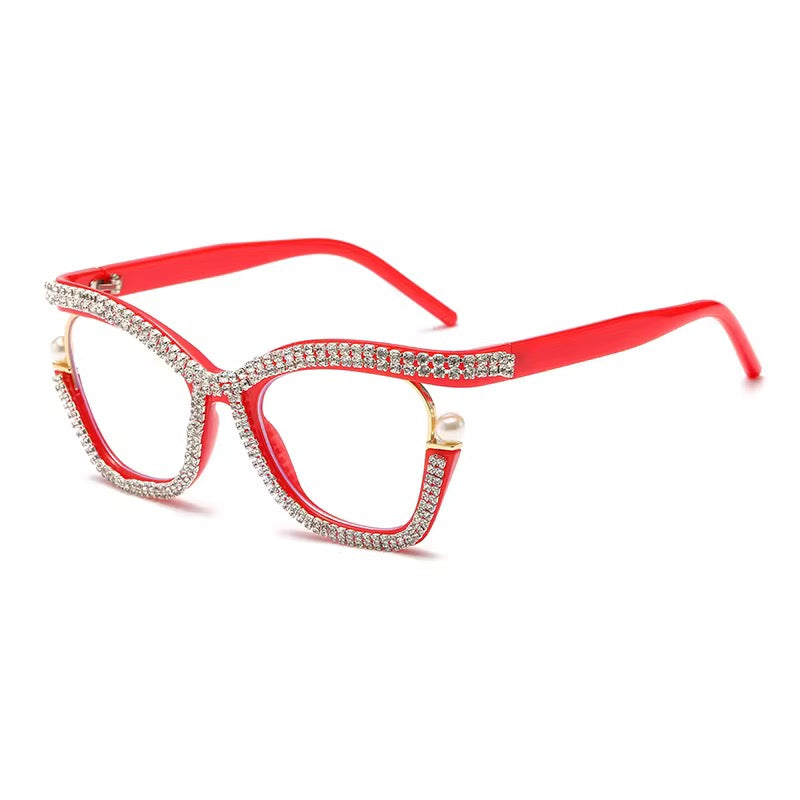 Oversized Rhinestone Blue Light Blocking Glasses Frame