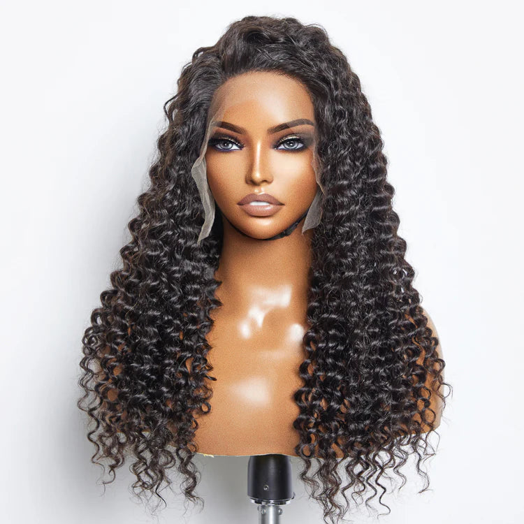 13x6 Glueless Deep Curly Lace Front Wig | 3D Cap | Transparent Lace | Pre-Bleached | 150% Density