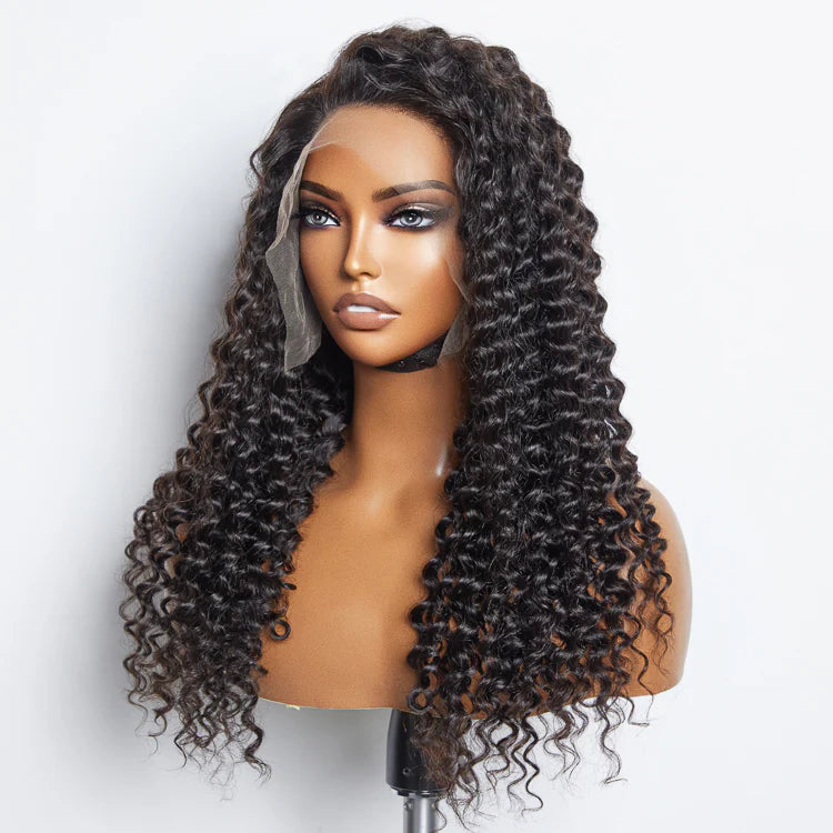 13x6 Glueless Deep Curly Lace Front Wig | 3D Cap | Transparent Lace | Pre-Bleached | 150% Density