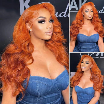 Body Wave Ginger Orange 13x4 HD Lace Front Wig – 200% Density Pre-Plucked Human Hair Wig for Women