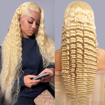 613 Blonde Deep Wave 13x4 HD Lace Front Wig – 180% Density Human Hair Wig for Women