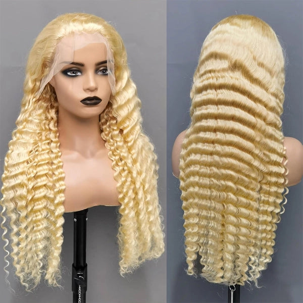 613 Blonde Deep Wave 13x4 HD Lace Front Wig – 180% Density Human Hair Wig for Women